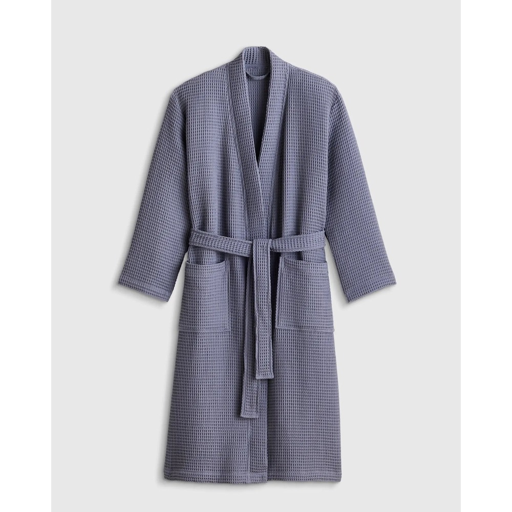 Quince Unisex Waffle Robe Medium Twilight Blue Organic Turkish Cotton Cozy NWOT